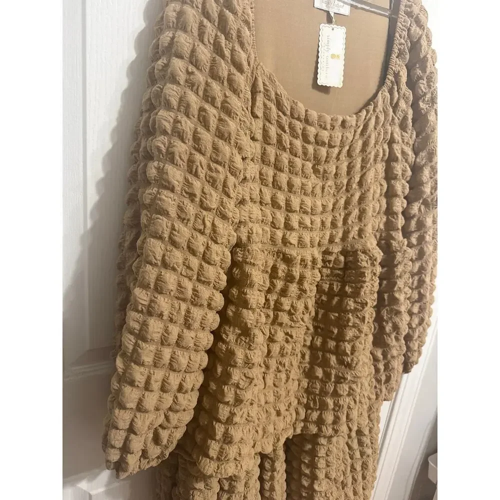 Simply Southern NWT Bubble Ruffle Mini Dress Size Large Brown Flowy Boho - Picture 5 of 11